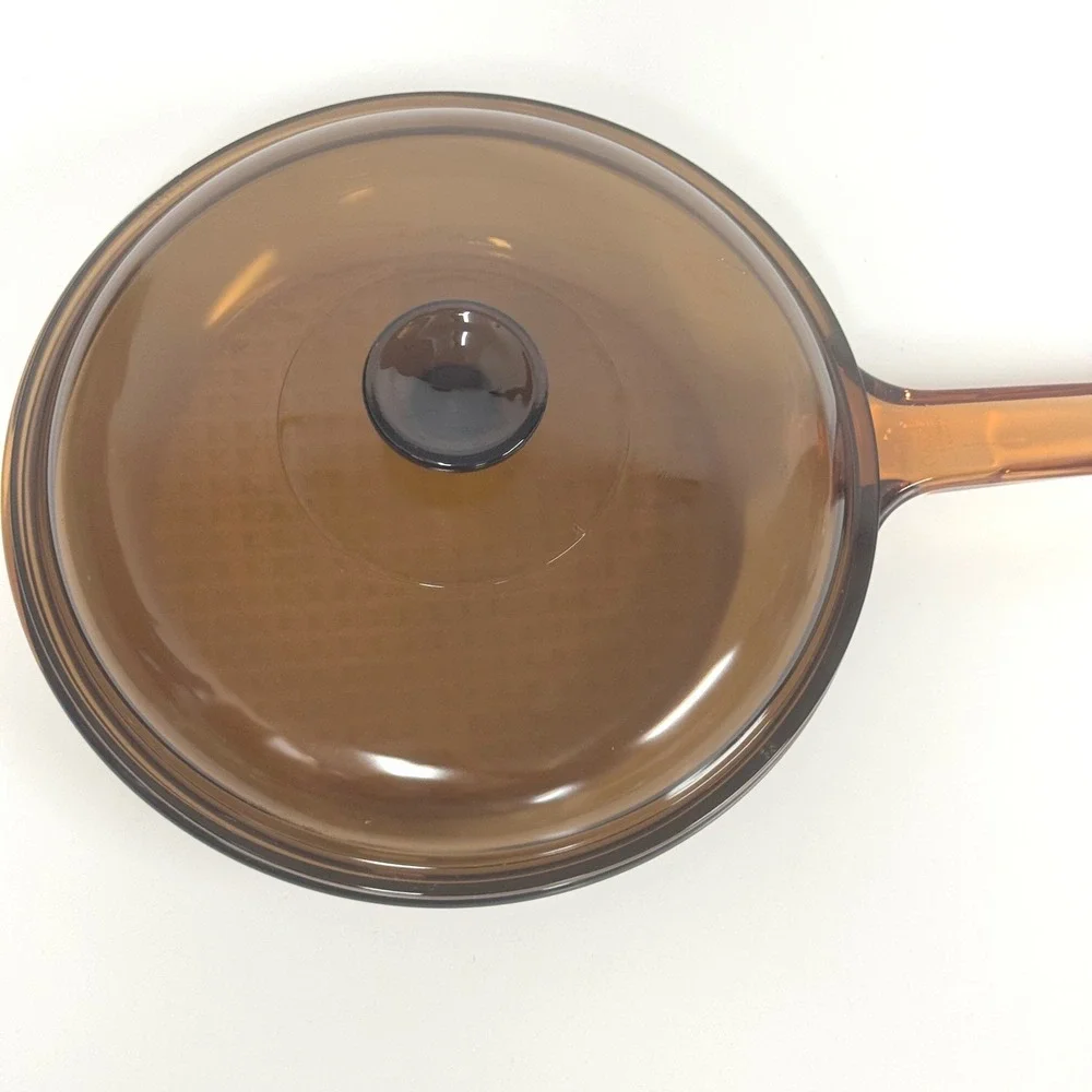 Vintage Corning Visions Amber Glass Skillet Frying Pan with Lid 10
